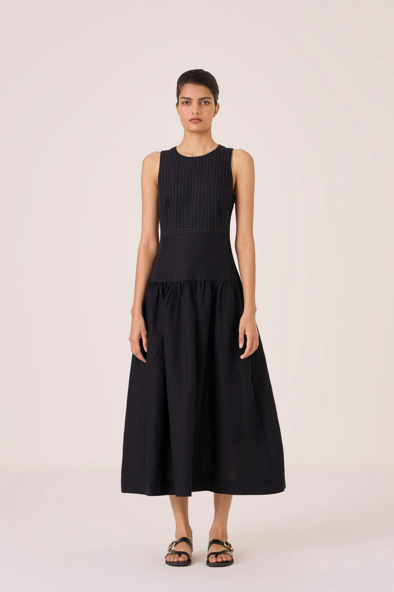 Nuwan Black Quilted Dress cotton by The Summer House in black color for women Worldwide