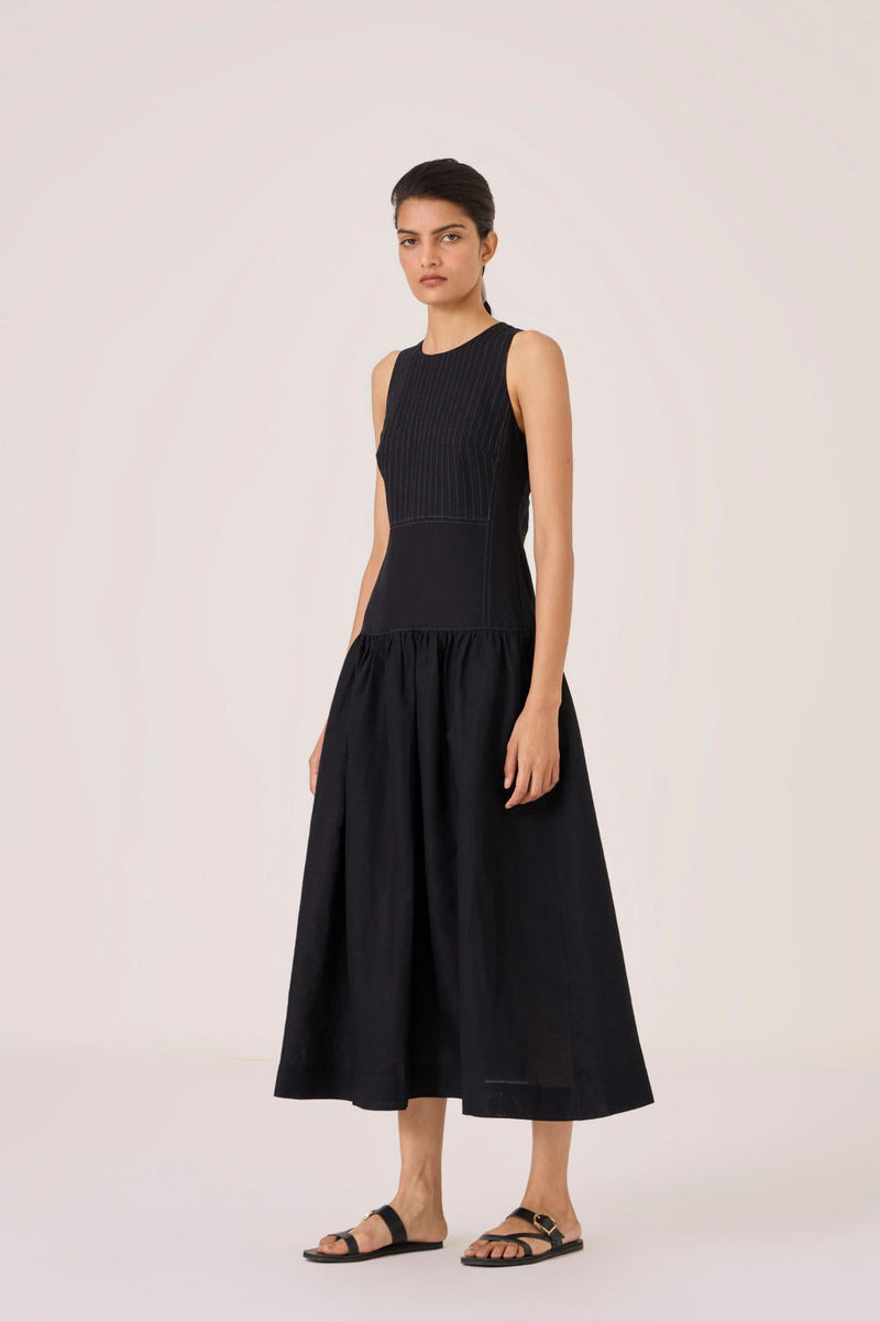 Nuwan Black Quilted Dress cotton by The Summer House in black color for women Worldwide