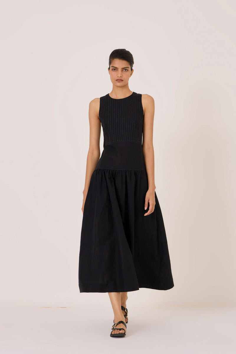 Nuwan Black Quilted Dress cotton by The Summer House in black color for women Worldwide