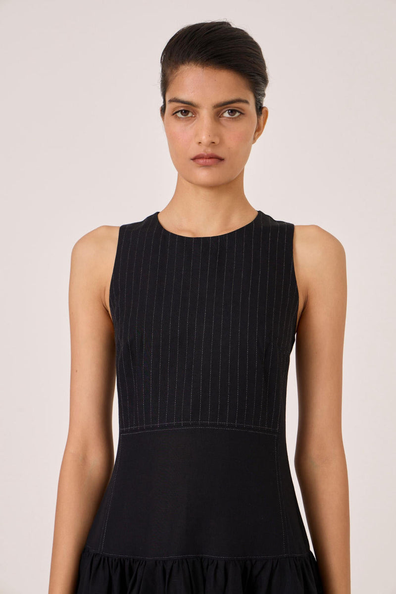 Nuwan Black Quilted Dress cotton by The Summer House in black color for women Worldwide