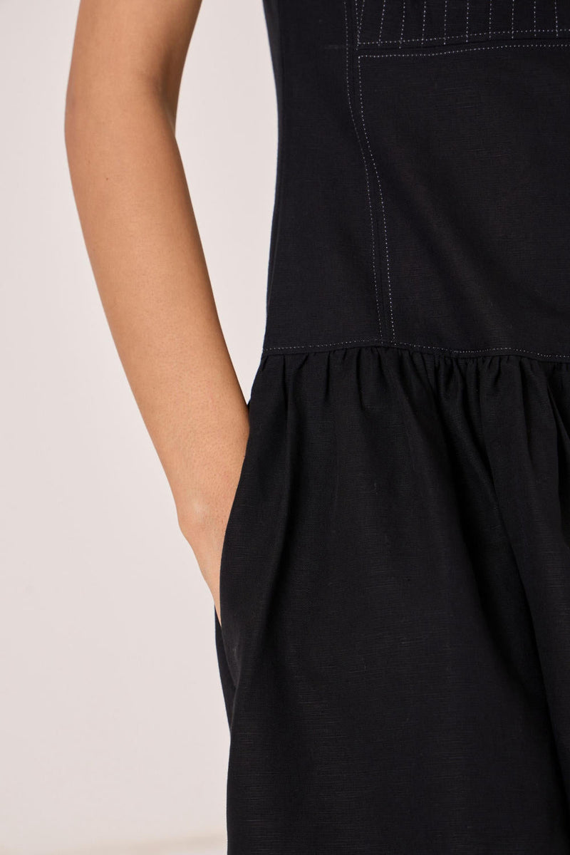 Nuwan Black Quilted Dress cotton by The Summer House in black color for women Worldwide