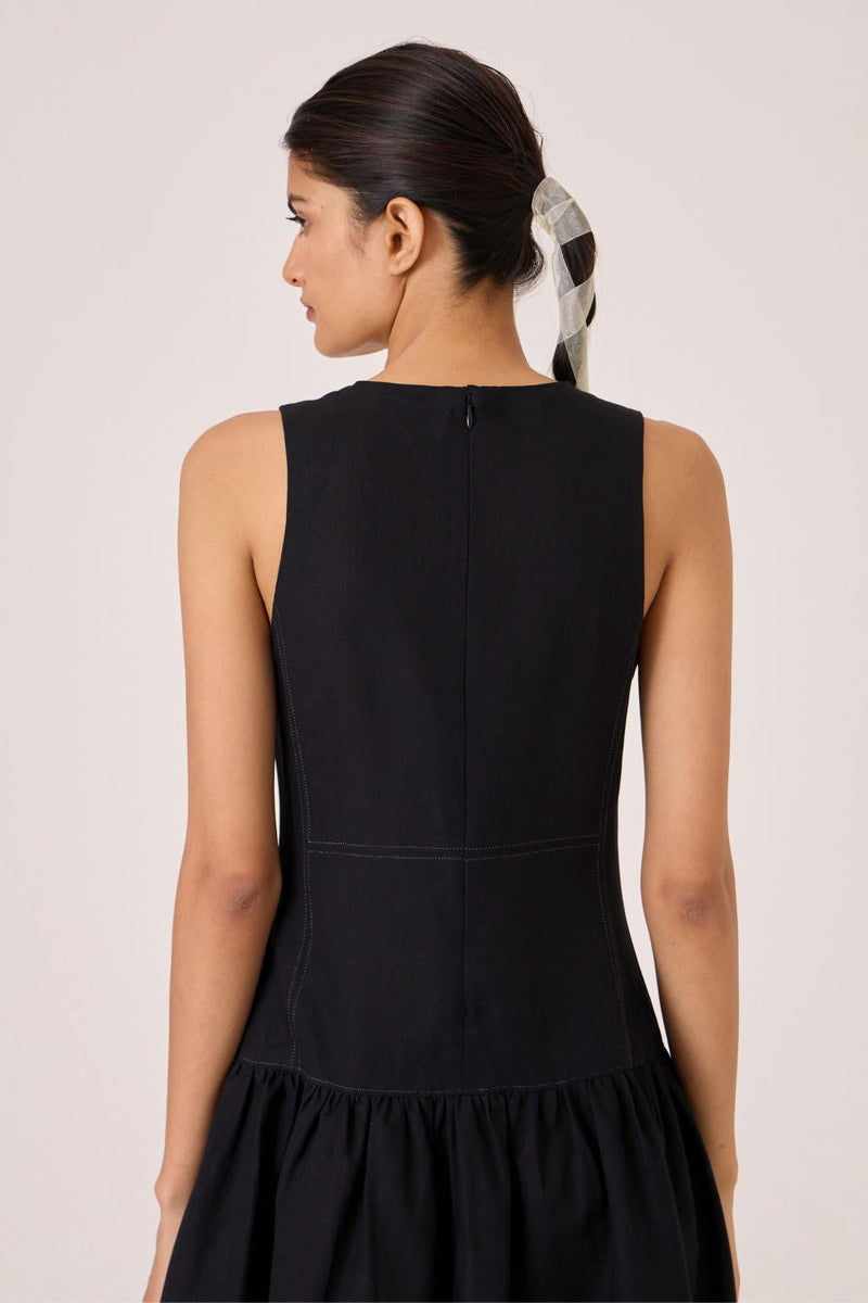 Nuwan Black Quilted Dress cotton by The Summer House in black color for women Worldwide