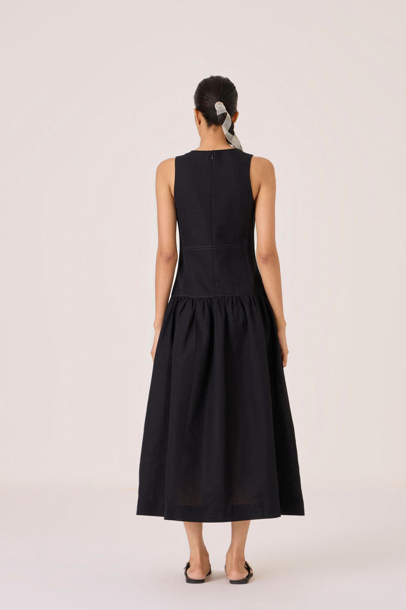 Nuwan Black Quilted Dress cotton by The Summer House in black color for women Worldwide