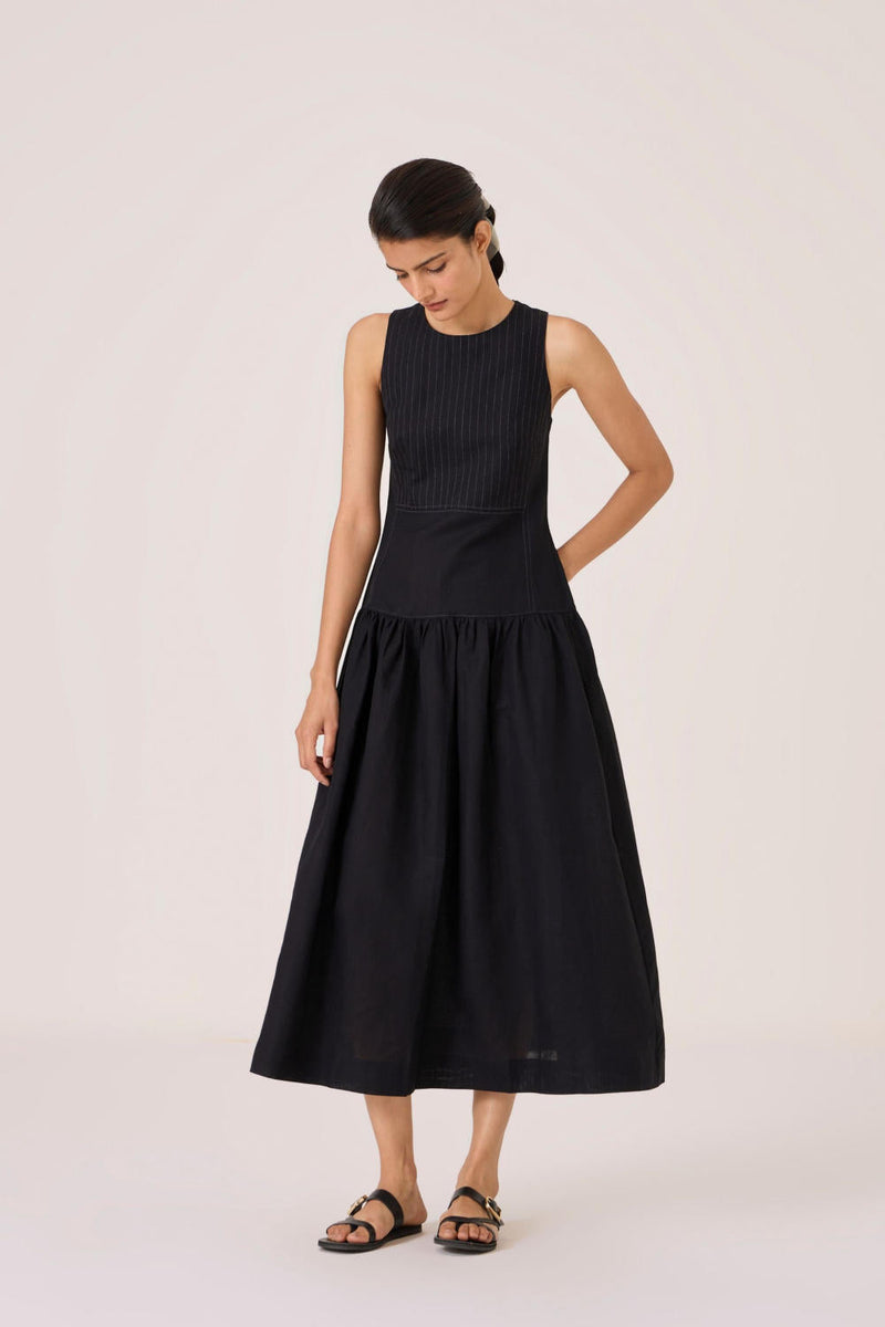 Nuwan Black Quilted Dress cotton by The Summer House in black color for women Worldwide