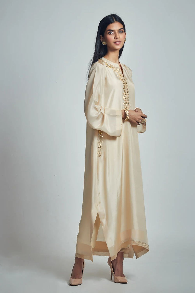 Nyasia Chauga -Soft Beige silk by SHEETAL BATRA in beige color for women Worldwide