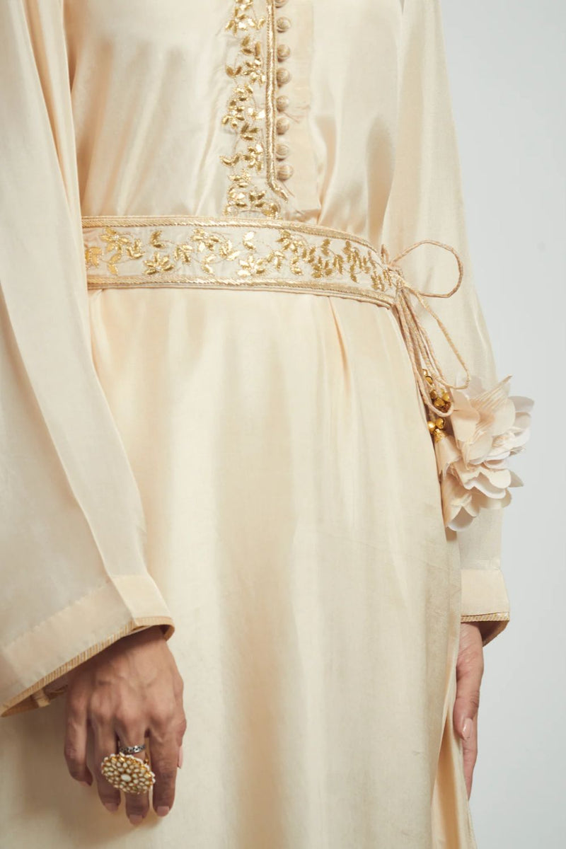 Nyasia Chauga -Soft Beige silk by SHEETAL BATRA in beige color for women Worldwide