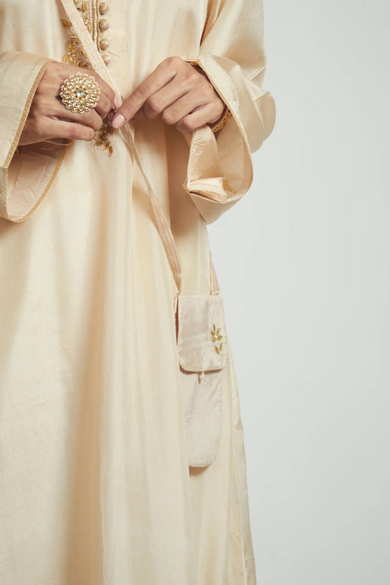 Nyasia Chauga -Soft Beige silk by SHEETAL BATRA in beige color for women Worldwide