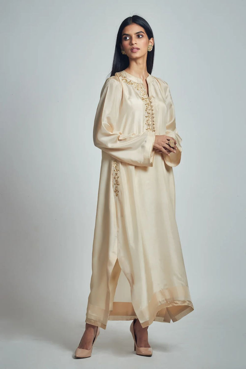 Nyasia Chauga -Soft Beige silk by SHEETAL BATRA in beige color for women Worldwide