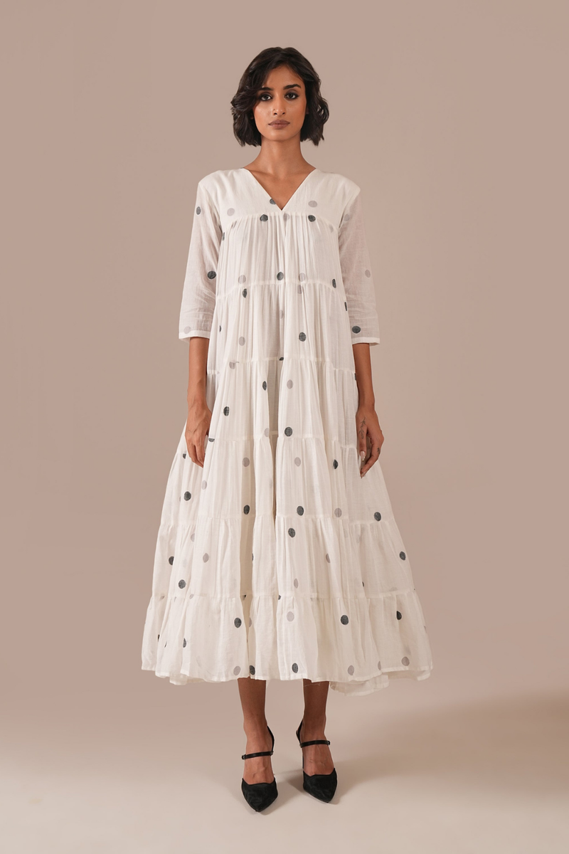OCEAN DRAPE DRESS 100% cotton by Indigo Dreams in white color for women Worldwide