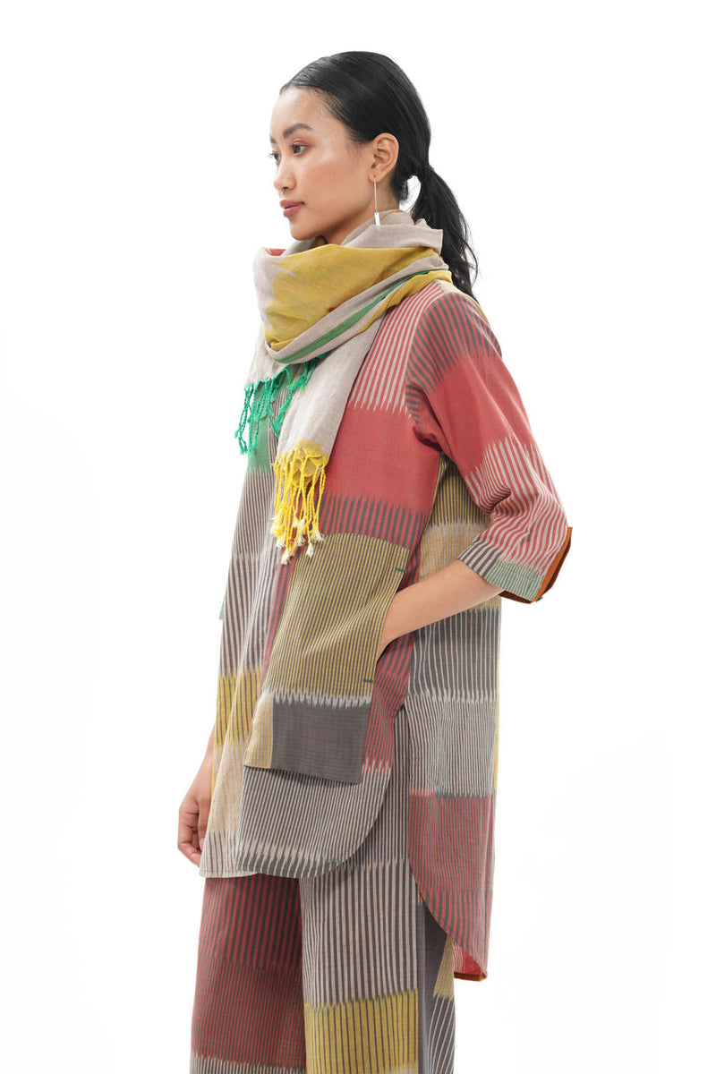 OCHA CLASSIC TUNIC 100% cotton by Translate - Handwoven Ikat in yellow color for women Worldwide