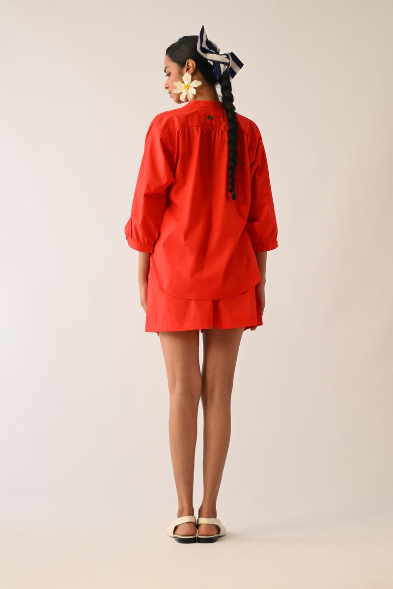 Mono Crimson Rj Appliqué Top poplin top/shirt by O'Frida in crimson for women Worldwide