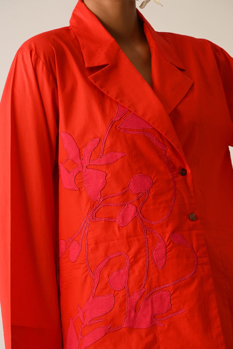 Mono Crimson Psyflora Appliqué Shirt poplin top/shirt by O'Frida in crimson for women Worldwide
