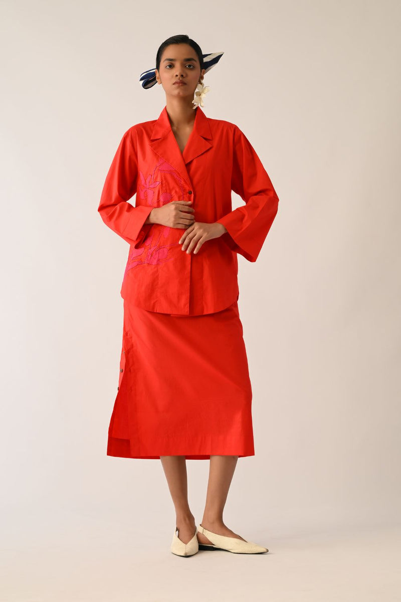 Mono Crimson Midi Skirt poplin skirt by O'Frida in crimson for women Worldwide