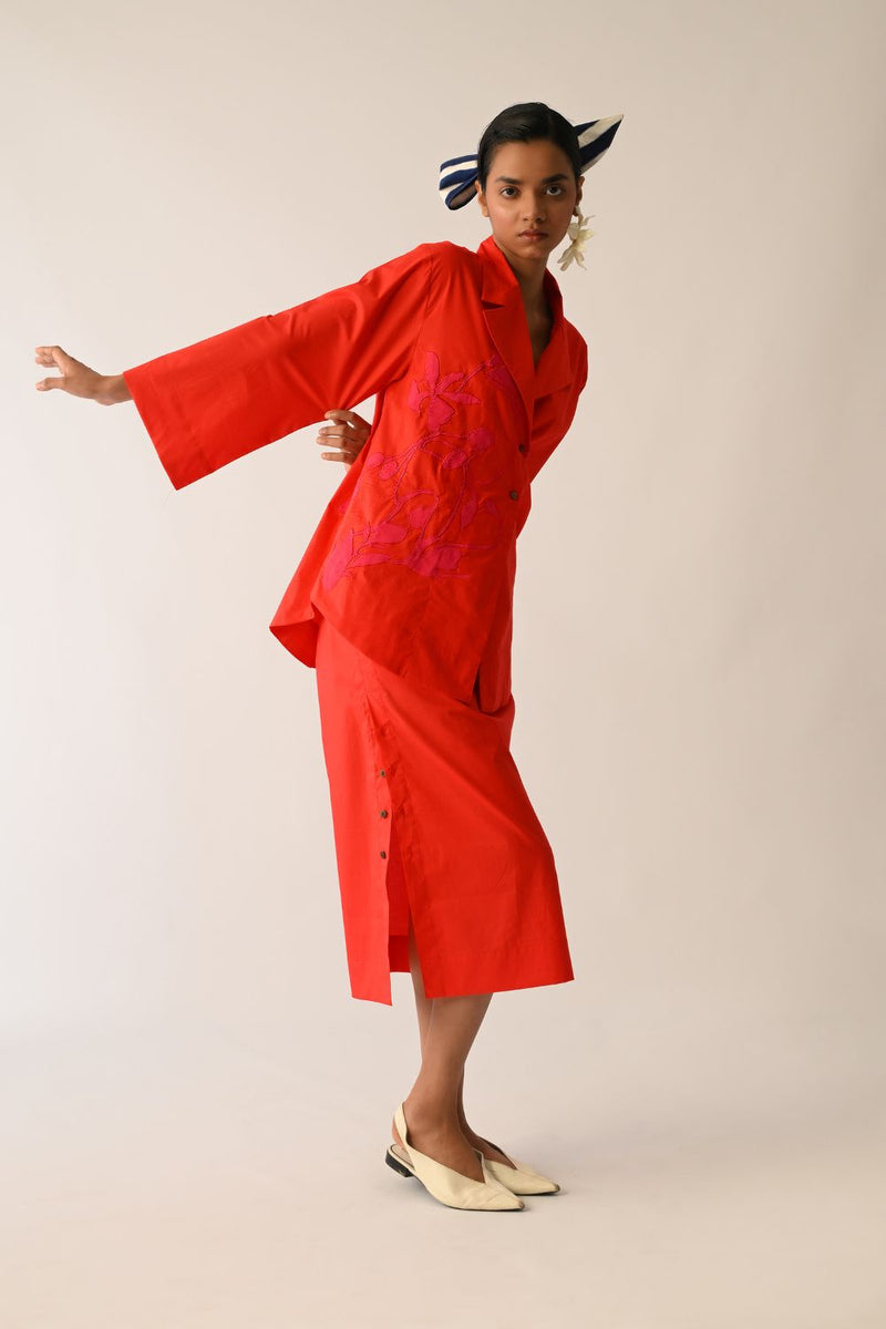 Mono Crimson Midi Skirt poplin skirt by O'Frida in crimson for women Worldwide