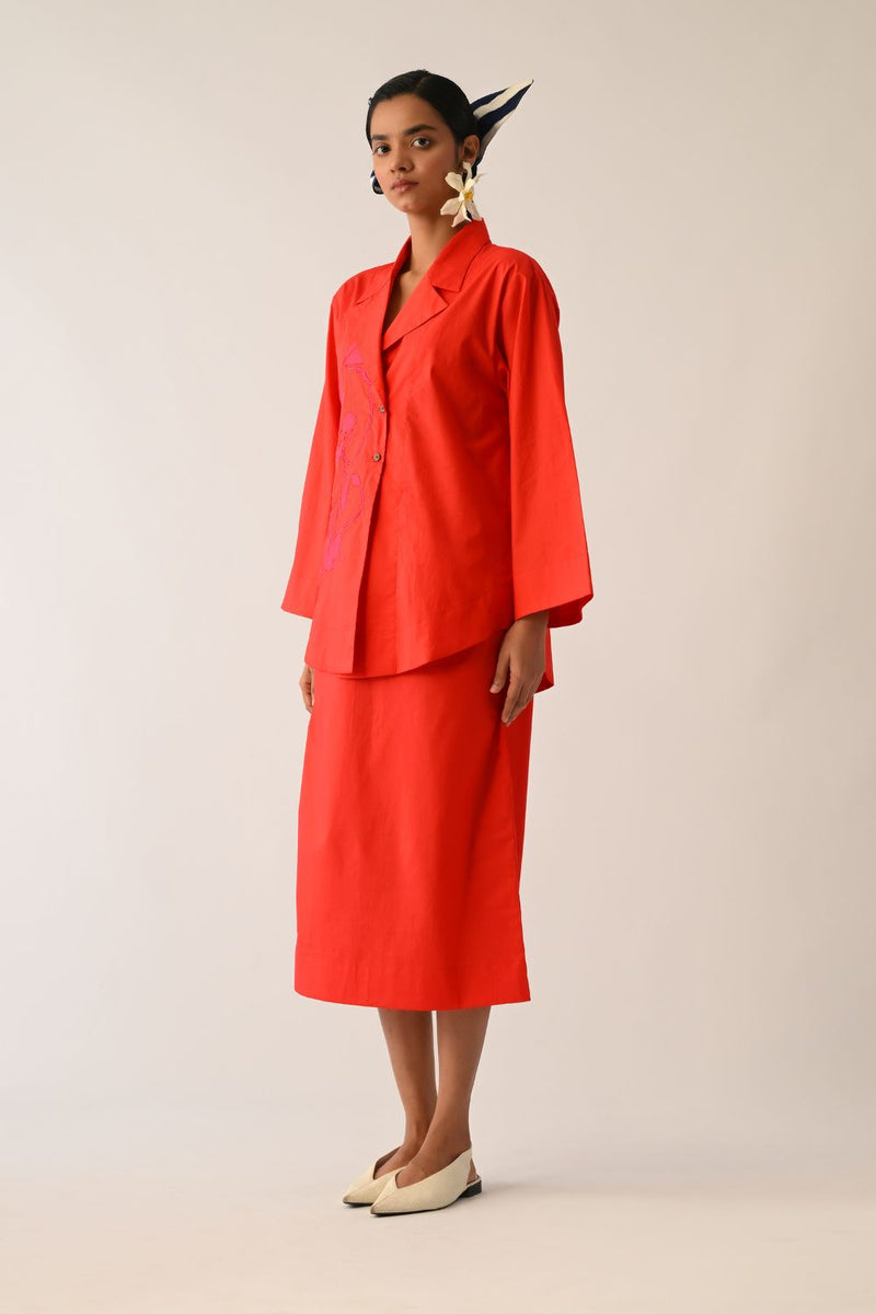 Mono Crimson Midi Skirt poplin skirt by O'Frida in crimson for women Worldwide