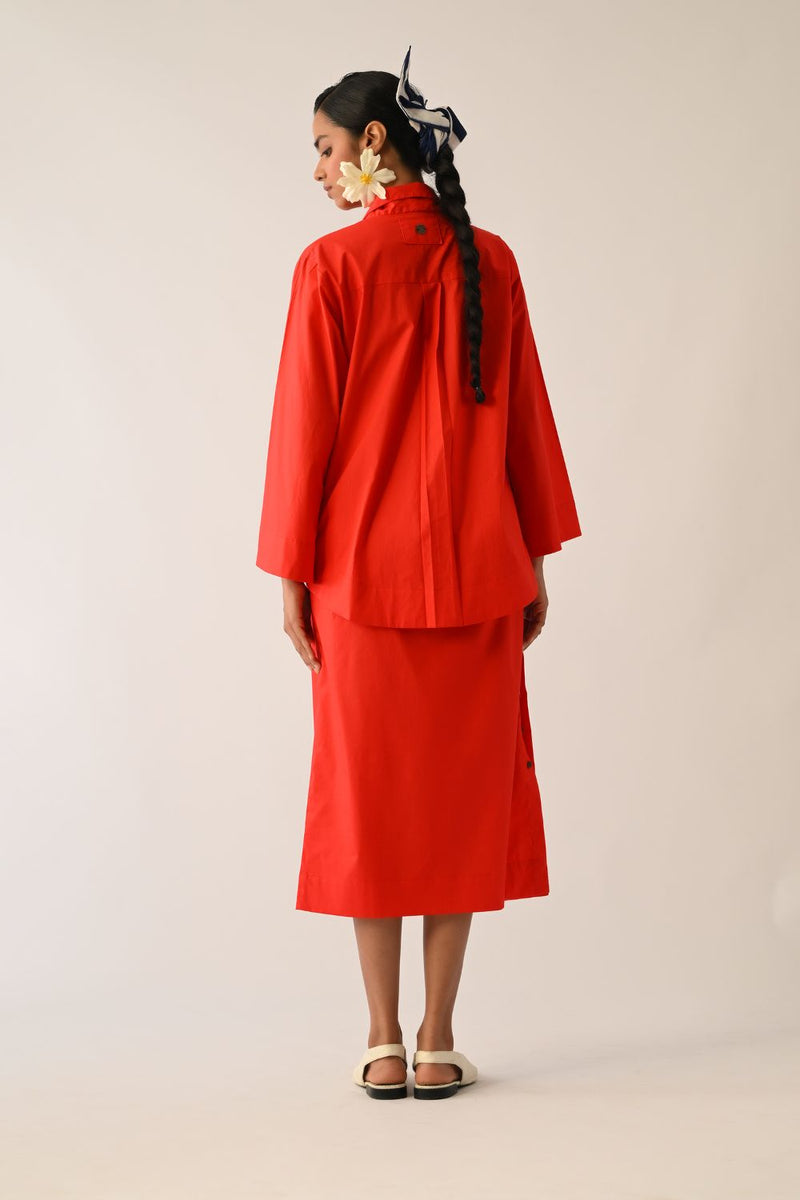 Mono Crimson Midi Skirt poplin skirt by O'Frida in crimson for women Worldwide