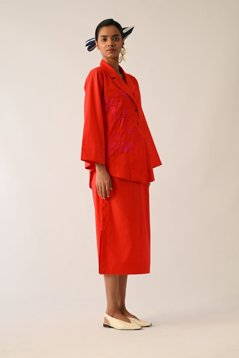 Mono Crimson Midi Skirt poplin skirt by O'Frida in crimson for women Worldwide