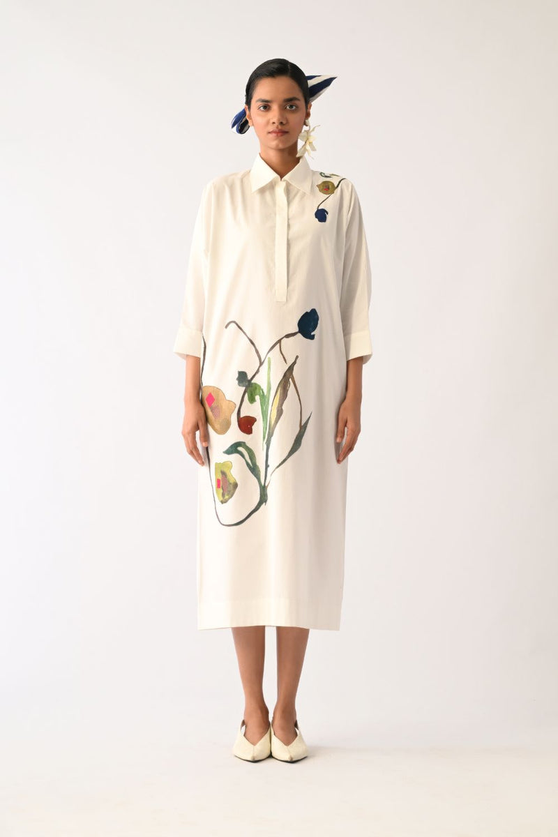 Botanica Ivory MH Appliqué Dress poplin dress by O'Frida in ivory for women Worldwide