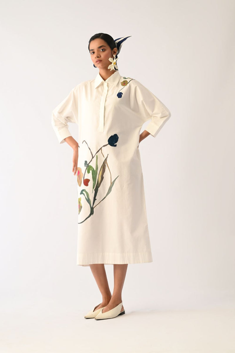 Botanica Ivory MH Appliqué Dress poplin dress by O'Frida in ivory for women Worldwide