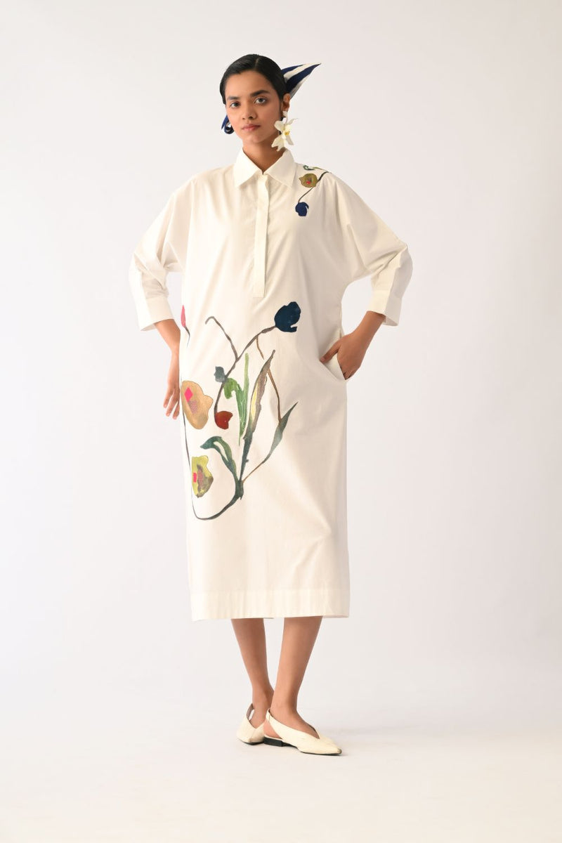 Botanica Ivory MH Appliqué Dress poplin dress by O'Frida in ivory for women Worldwide