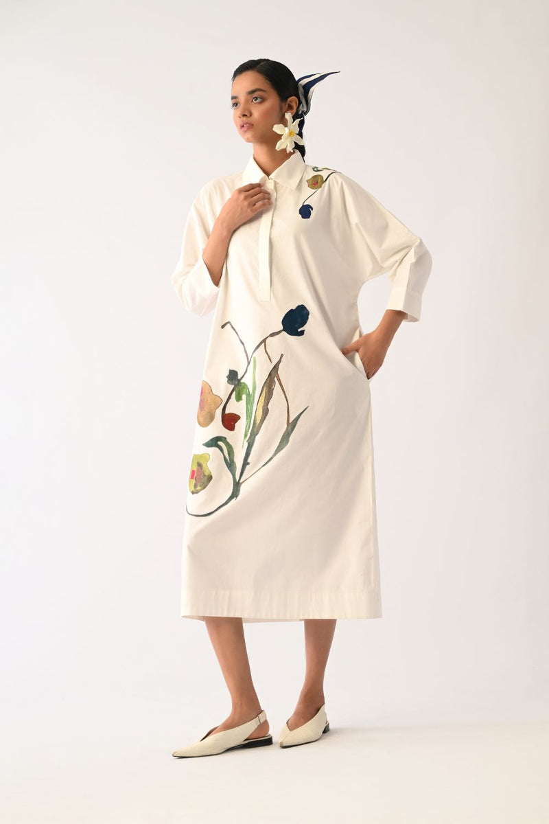 Botanica Ivory MH Appliqué Dress poplin dress by O'Frida in ivory for women Worldwide