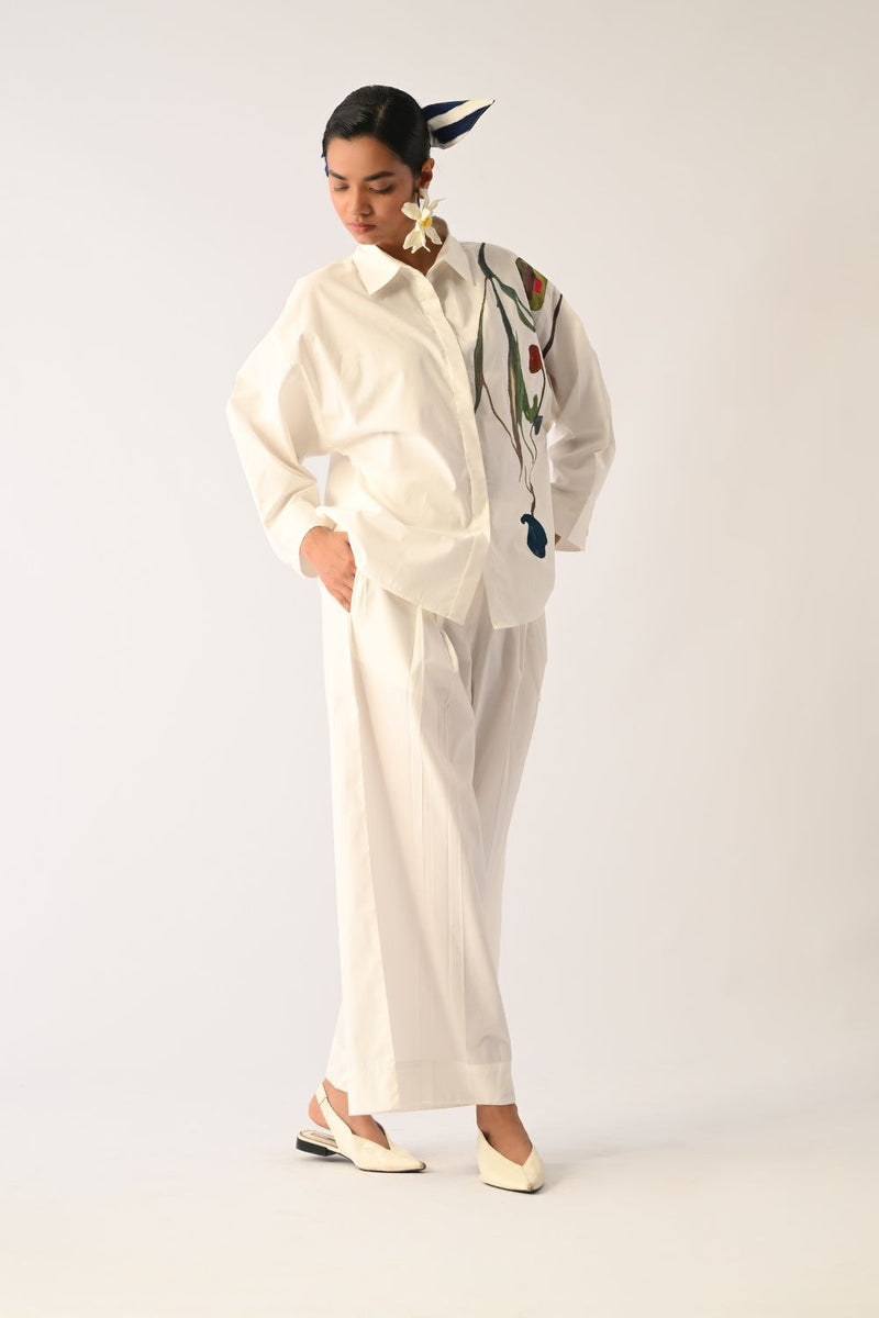 Botanica Ivory Sky Appliqué Shirt poplin top/shirt by O'Frida in ivory for women Worldwide