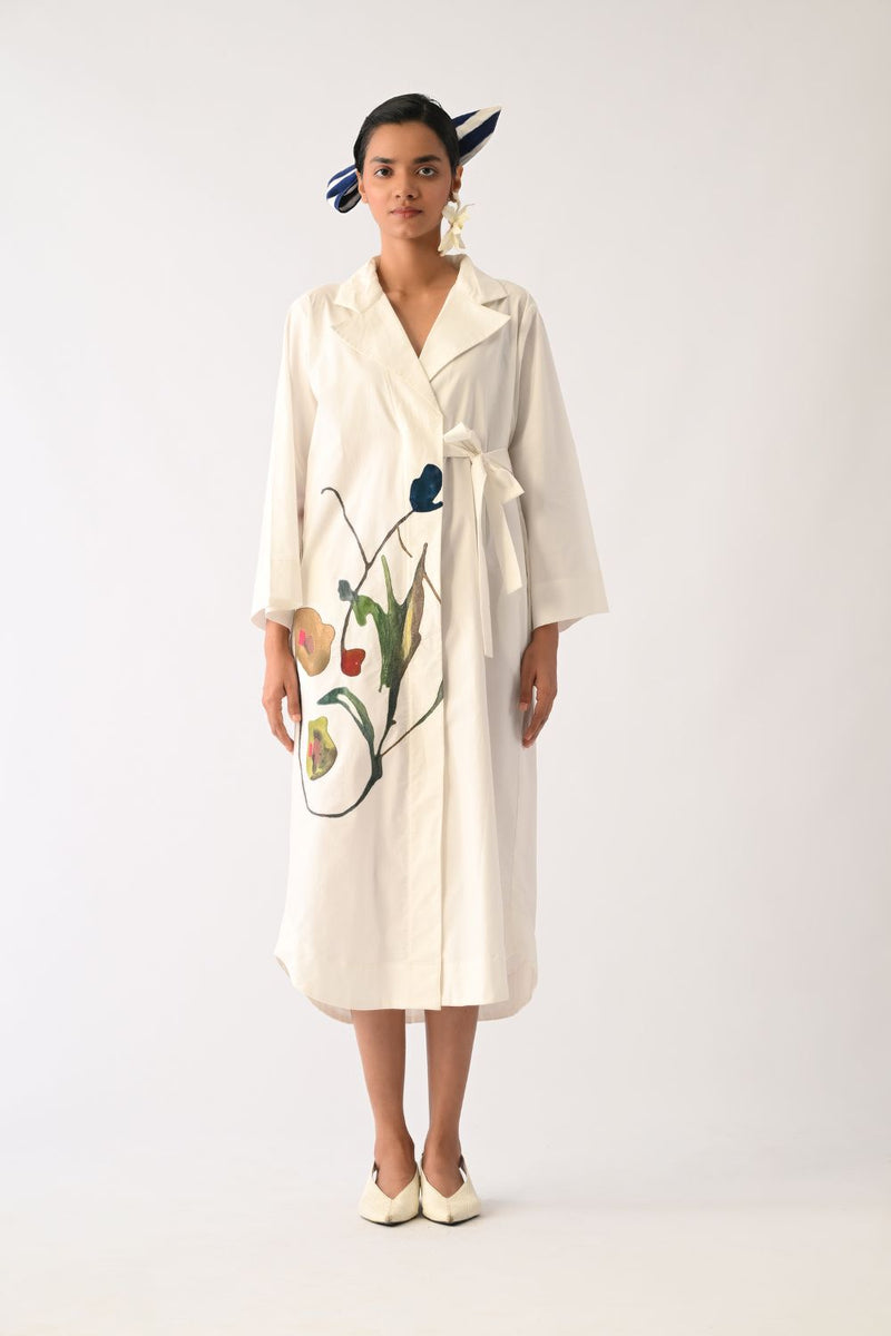 Botanica Ivory Wrap Appliqué Dress poplin dress by O'Frida in ivory for women Worldwide