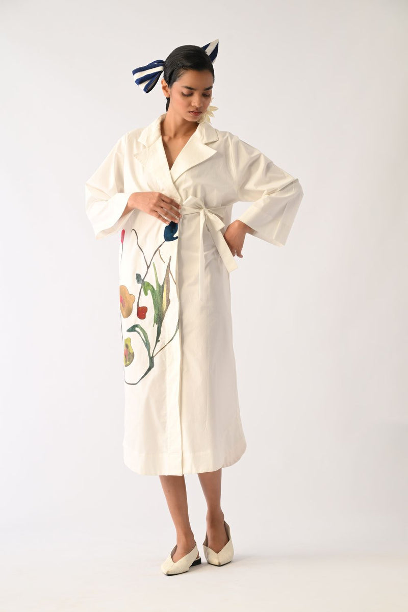Botanica Ivory Wrap Appliqué Dress poplin dress by O'Frida in ivory for women Worldwide