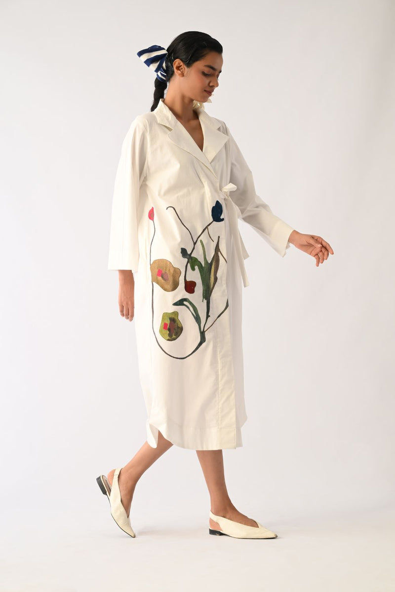Botanica Ivory Wrap Appliqué Dress poplin dress by O'Frida in ivory for women Worldwide
