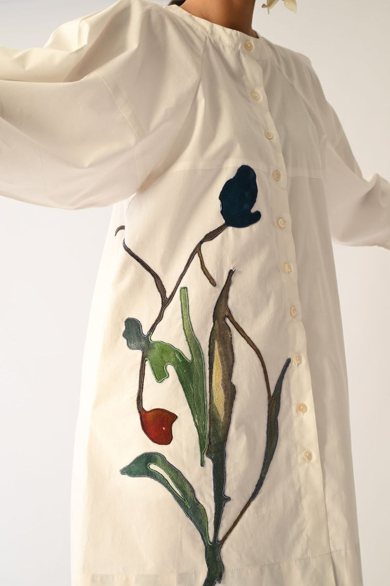 Botanica Ivory Bubble Aline Appliqué Dress poplin dress by O'Frida in ivory for women Worldwide