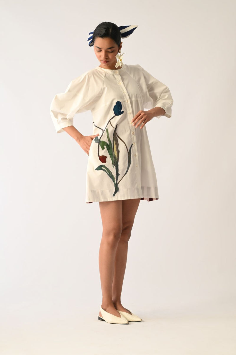 Botanica Ivory Bubble Aline Appliqué Dress poplin dress by O'Frida in ivory for women Worldwide