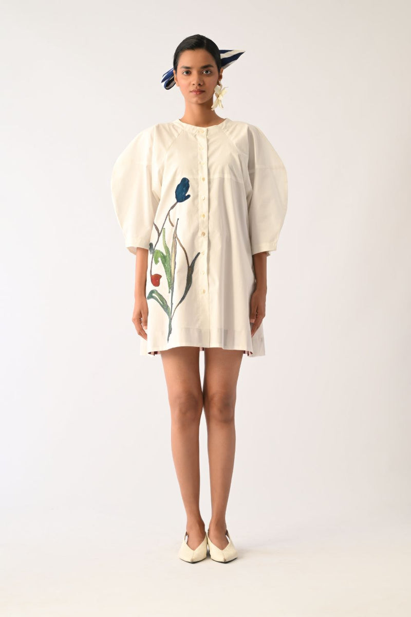 Botanica Ivory Bubble Aline Appliqué Dress poplin dress by O'Frida in ivory for women Worldwide