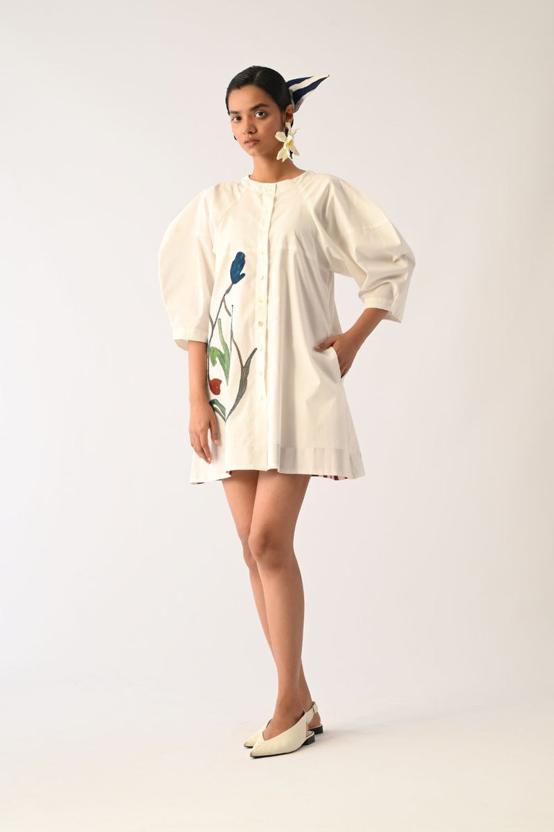 Botanica Ivory Bubble Aline Appliqué Dress poplin dress by O'Frida in ivory for women Worldwide