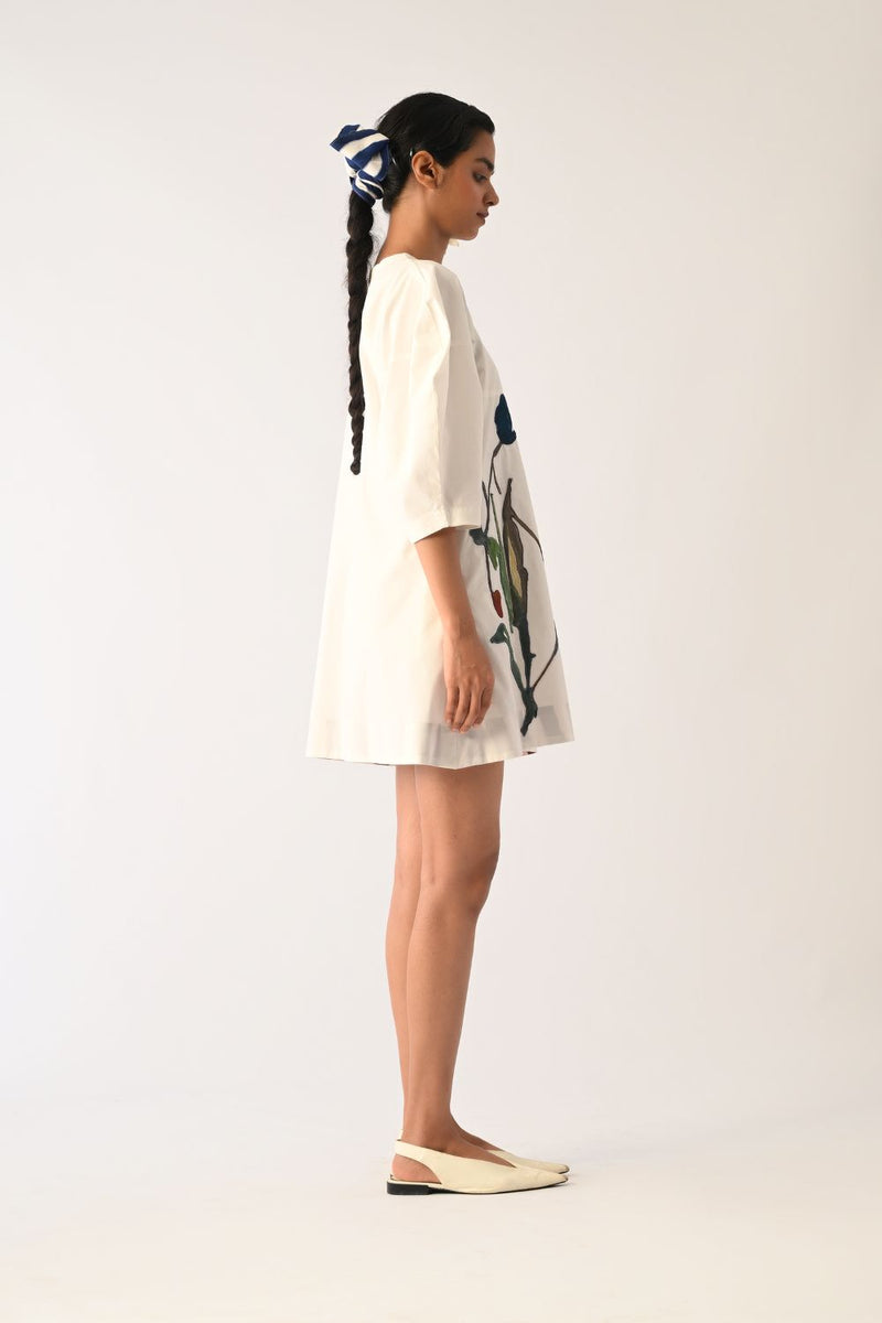 Botanica Ivory Bubble Aline Appliqué Dress poplin dress by O'Frida in ivory for women Worldwide