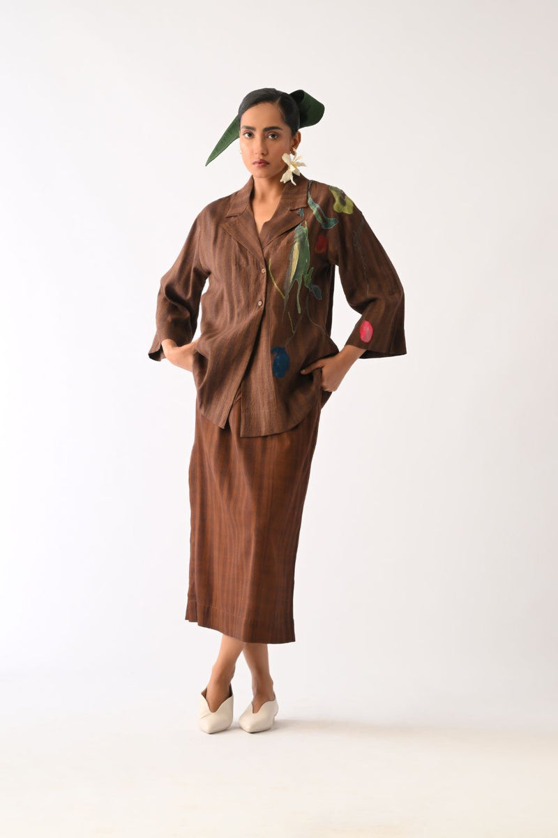 Brown Psyflora Appliqué Shirt cotton top/shirt by O'Frida in brown for women Worldwide