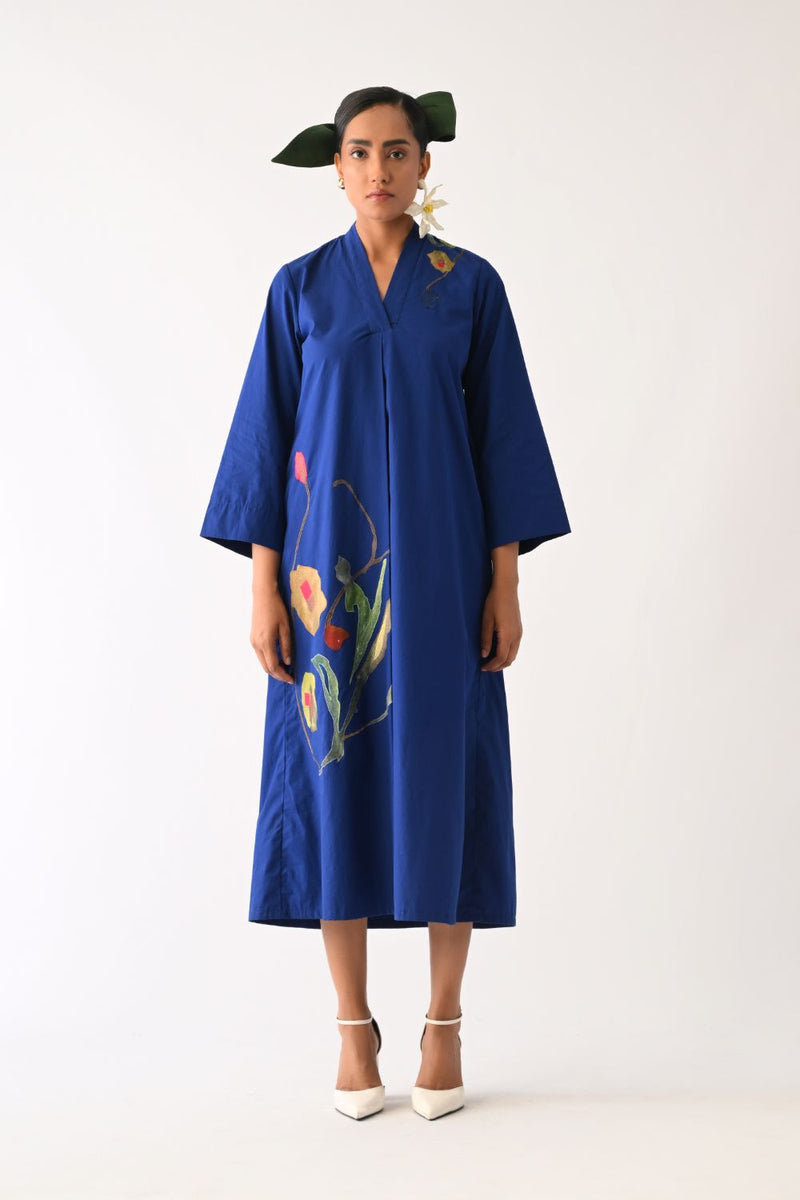 Botanica RB PG Aline Appliqué Dress poplin dress by O'Frida in royal blue for women Worldwide