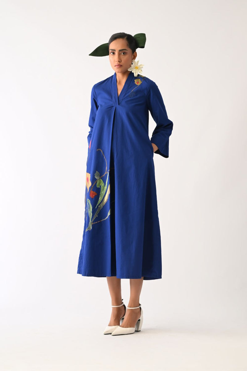 Botanica RB PG Aline Appliqué Dress poplin dress by O'Frida in royal blue for women Worldwide