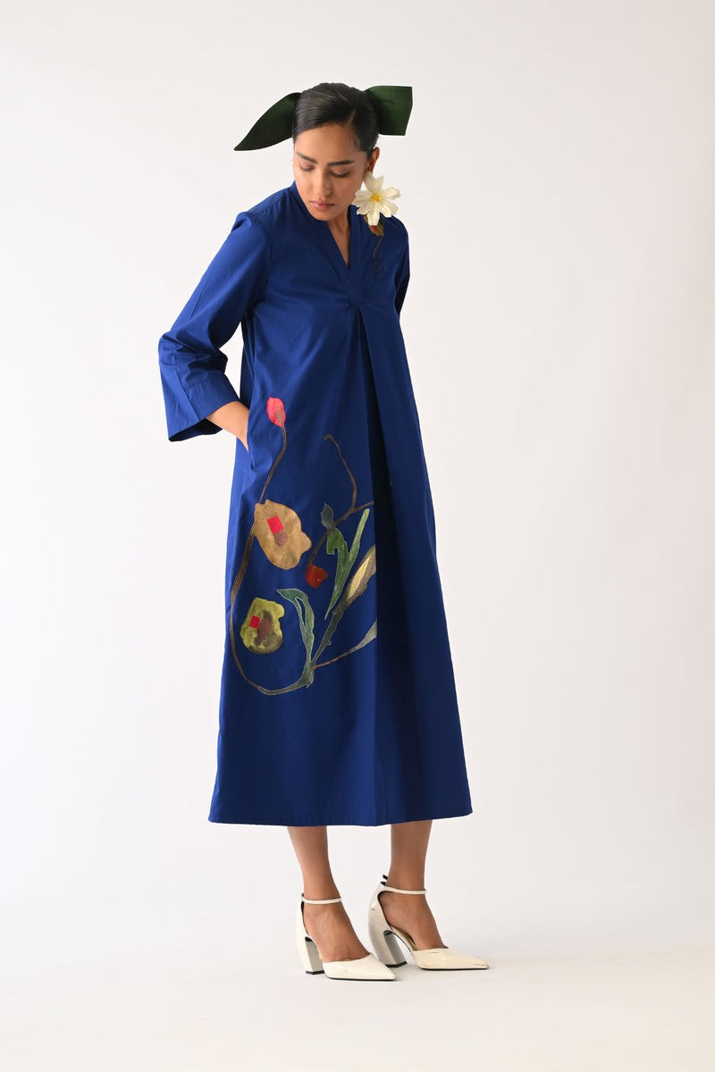 Botanica RB PG Aline Appliqué Dress poplin dress by O'Frida in royal blue for women Worldwide