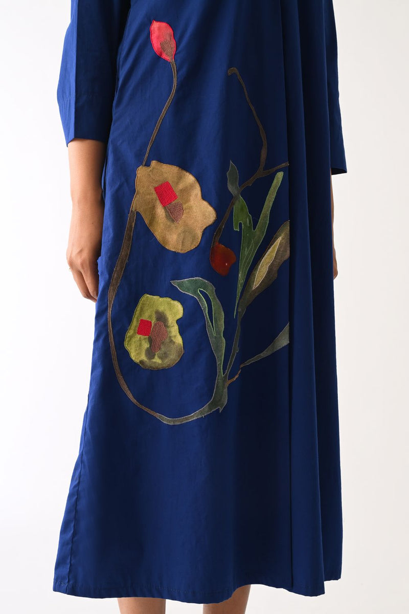 Botanica RB PG Aline Appliqué Dress poplin dress by O'Frida in royal blue for women Worldwide