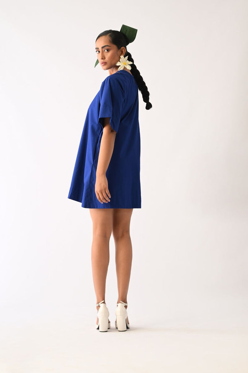 Botanica RB Aline Short Appliqué Dress poplin dress by O'Frida in royal blue for women Worldwide