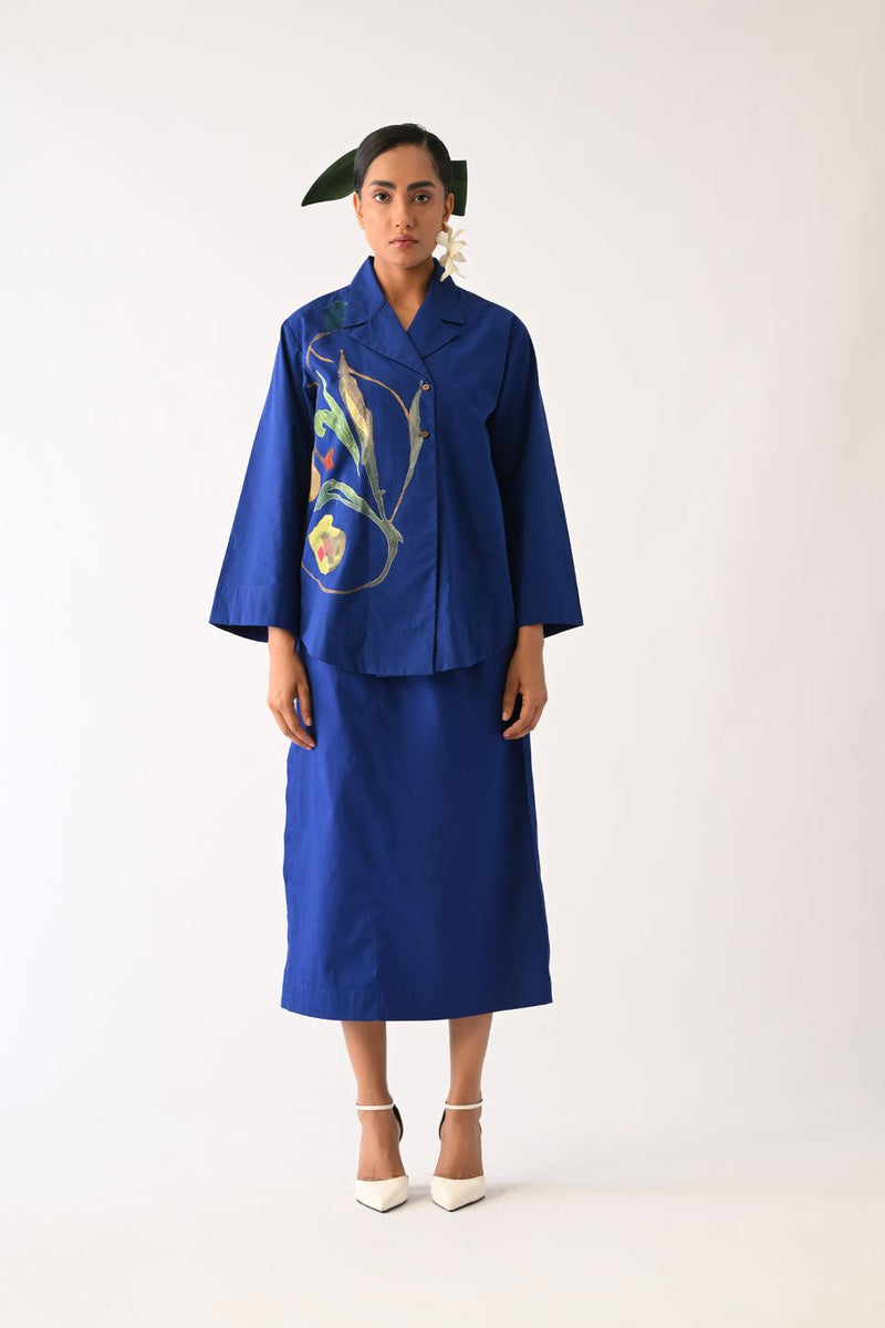 Botanica RB Psyflora Appliqué Shirt poplin top/shirt by O'Frida in royal blue for women Worldwide