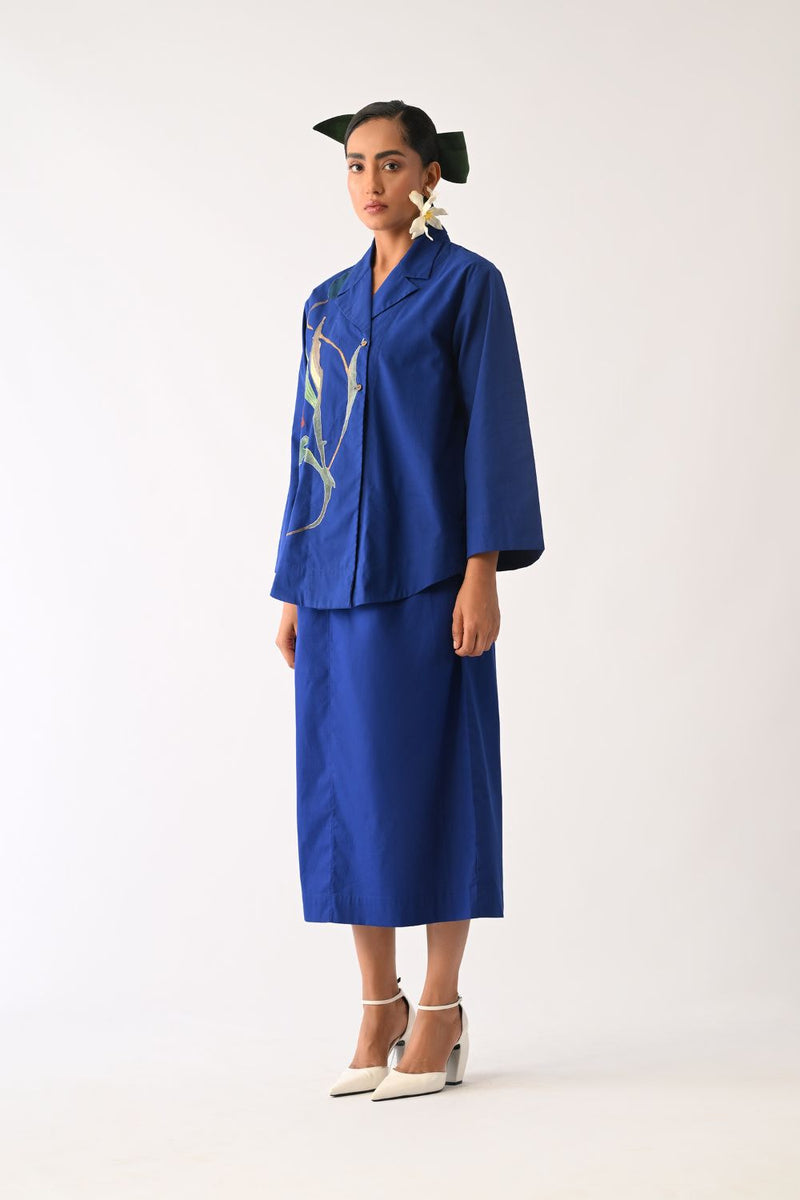 Botanica RB Psyflora Appliqué Shirt poplin top/shirt by O'Frida in royal blue for women Worldwide