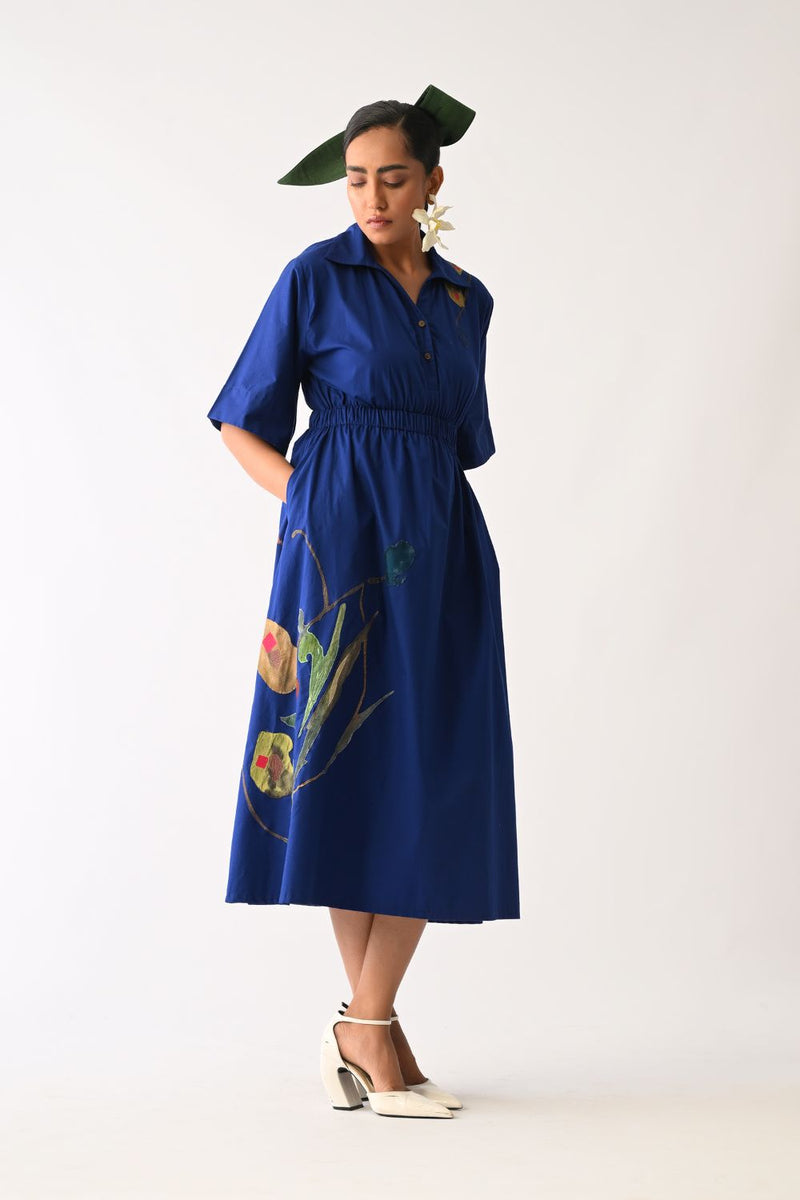 Botanica RB Poem Aline Appliqué Dress poplin dress by O'Frida in royal blue for women Worldwide