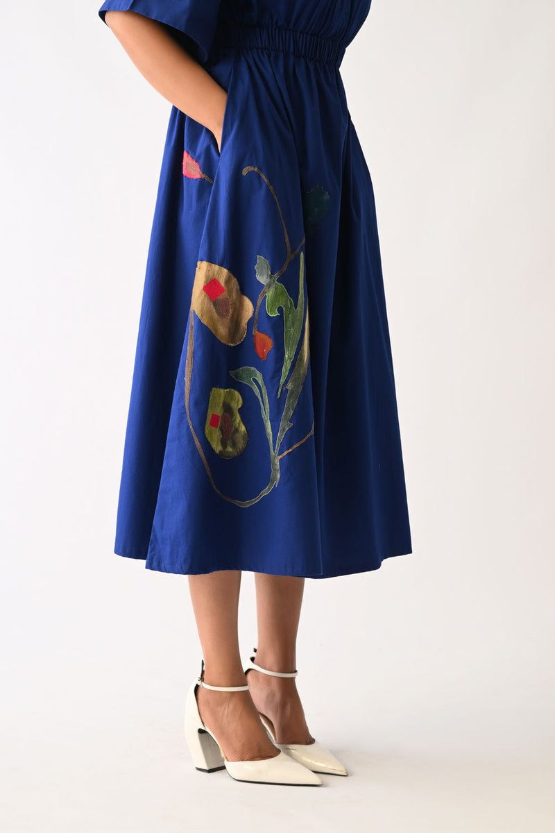 Botanica RB Poem Aline Appliqué Dress poplin dress by O'Frida in royal blue for women Worldwide