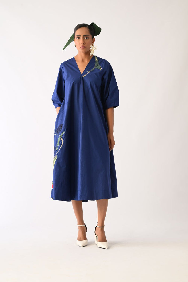 RB Mayflower Appliqué Dress poplin dress by O'Frida in royal blue for women Worldwide