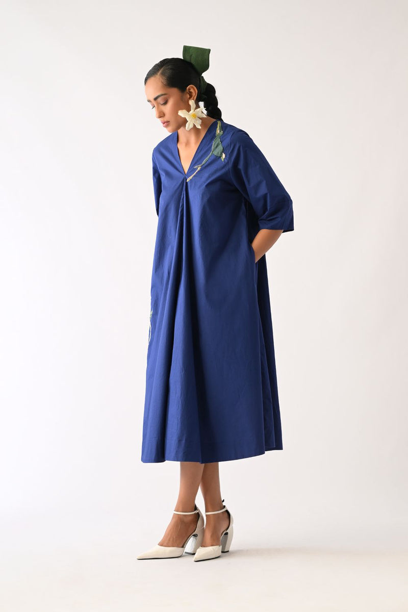 RB Mayflower Appliqué Dress poplin dress by O'Frida in royal blue for women Worldwide