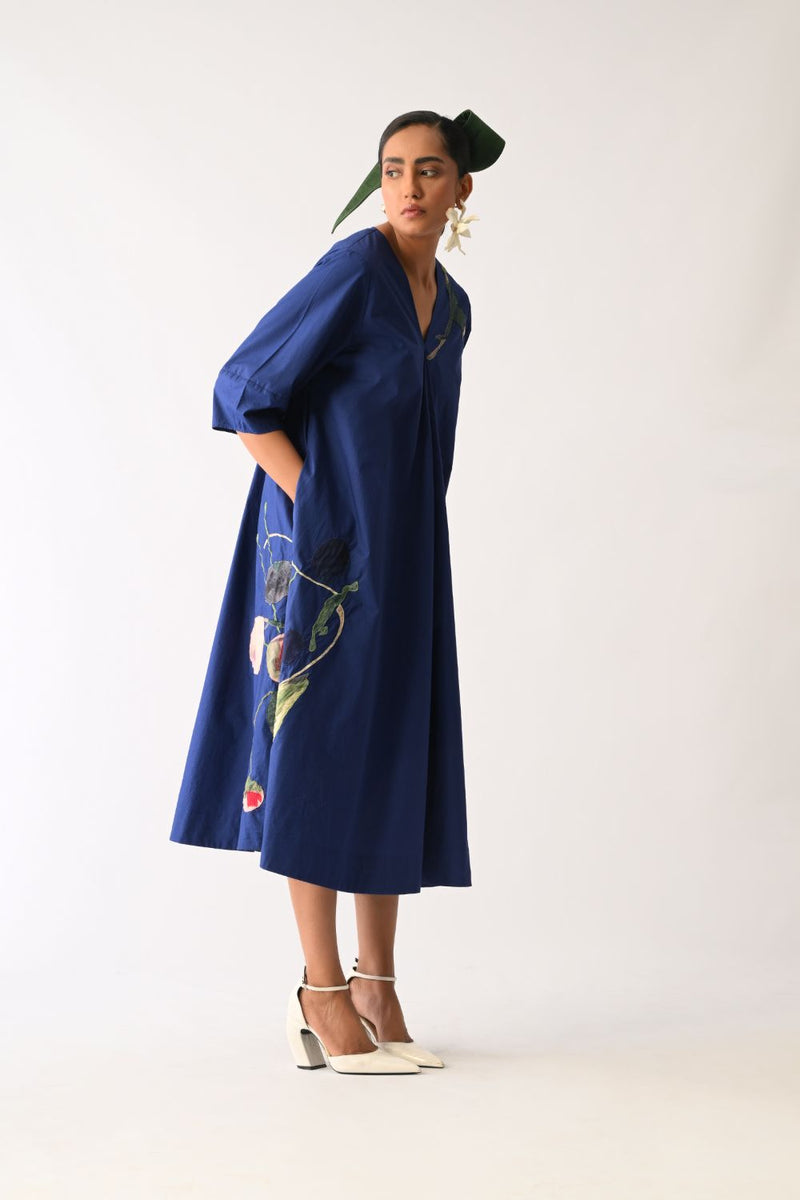 RB Mayflower Appliqué Dress poplin dress by O'Frida in royal blue for women Worldwide