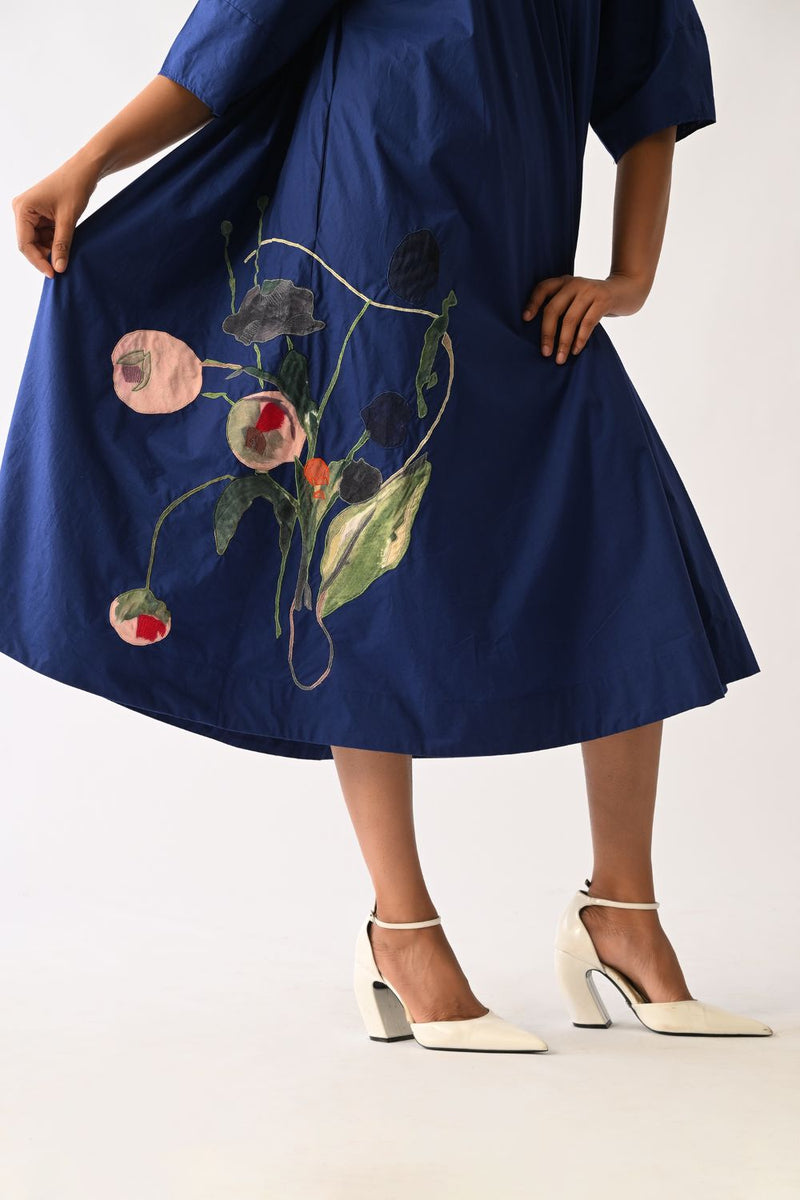 RB Mayflower Appliqué Dress poplin dress by O'Frida in royal blue for women Worldwide