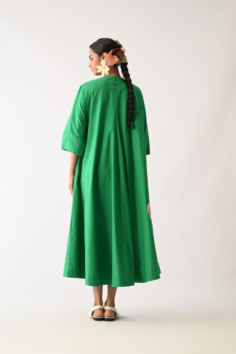 Emerald Mayflower Appliqué Dress poplin dress by O'Frida in emerald for women Worldwide