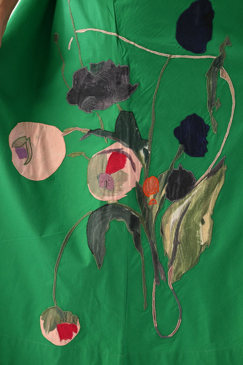 Emerald Mayflower Appliqué Dress poplin dress by O'Frida in emerald for women Worldwide
